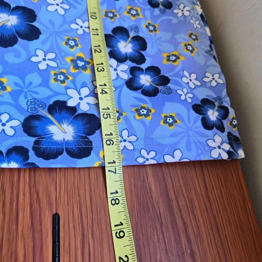 Vtg y2k Anchor Blue Floral Mini Skirt Stretchy Floral Beach Blue Hibiscus Womens